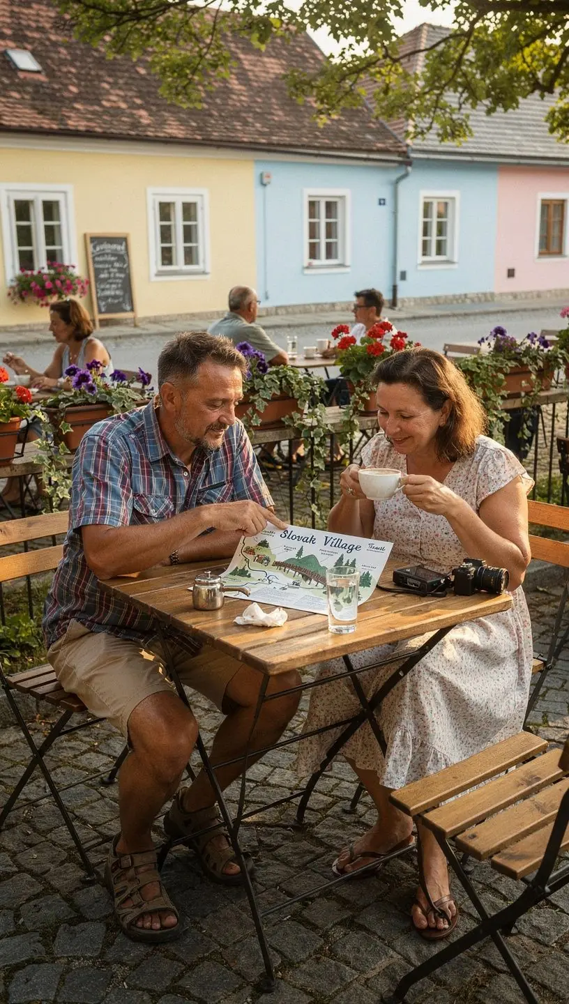 An aerial view of a river flowing through a valley, illustrating a scenic route in Slovakia.